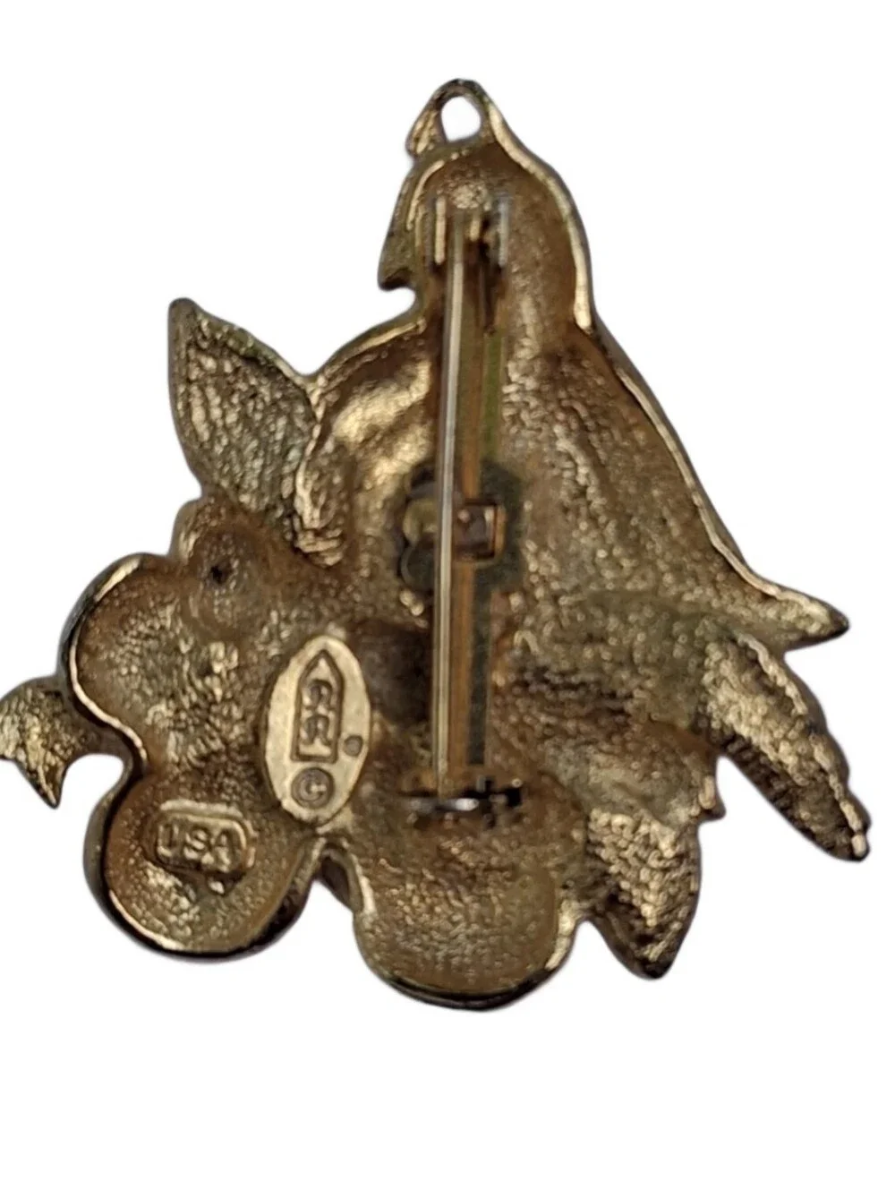 Vintage R. Mandle Signed Partridge Pear Tree Bird Brooch Pin Gold Tone USA